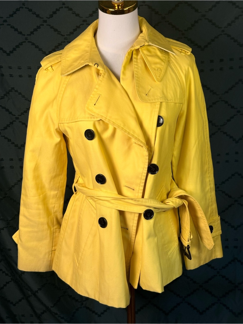 Coach Yellow Double-Breasted Trench Coat with Tie Belt
